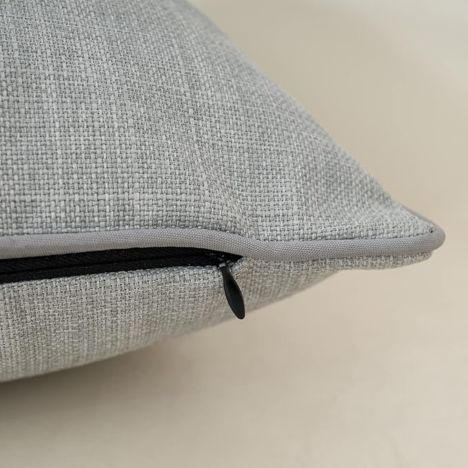 Yangest Patchwork Pillow Cover 18x18 Inch Luxury Cotton and Linen Cushion Cover Faux Leather Pillowcover for Couch Bedroom Living Room, Gray