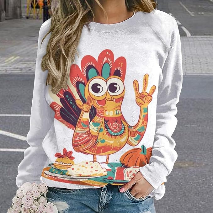 Thanksgiving Sweatshirt for Women Crewneck Pullover Casual Graphic Long Sleeve Shirts Sweater
