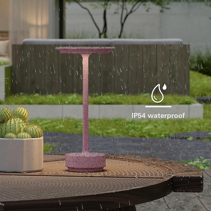 Cordless Table Lamp Set of 2, Type-C Rechargeable 5000mAh Battery Powered LED Table Lamps with Memory Function,3 Color Stepless Dimming for Outdoor Patio, Restaurant, Cafe(2P Pink)