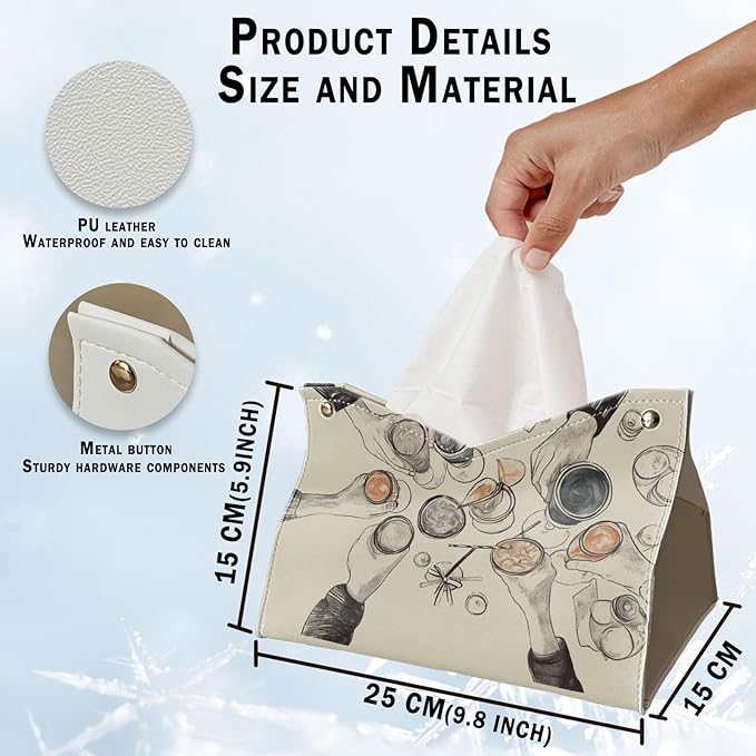 Vintage Rectangle Tissue Box Cover, Winter Holiday Decor Tissue Box Holder Organizer for Kitchen Dining Room, Party Facial Paper Organizer Farmhouse Party Gifts for Women Girls 9.8x5.9x5.9