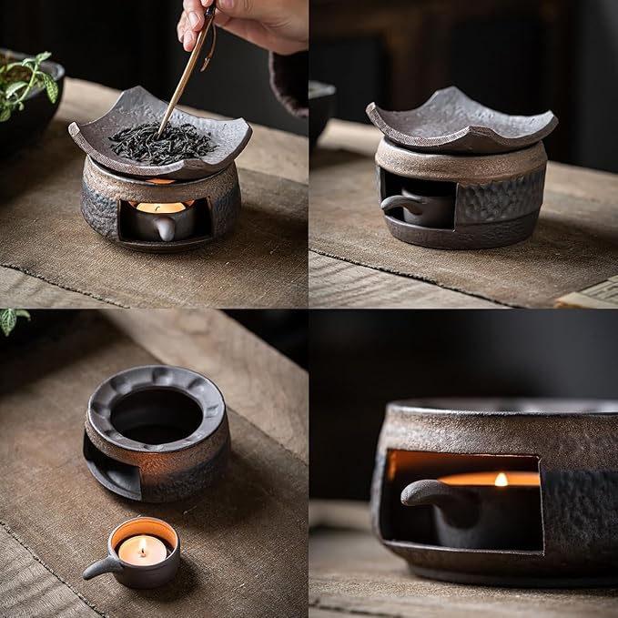 Ceramic Aromatherapy Burner, Ceramic Aromatherapy Stove Natural Oil Fragrance Diffuser, Tea Light Candle Holders Teapot Warmer, Zen Incense Burner Kit for Home Office
