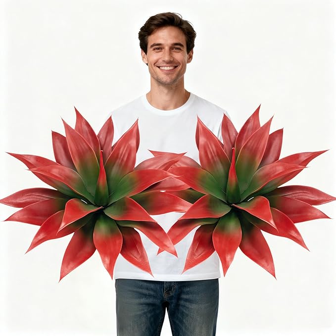 Artificial Agave Faux Agave Fake Greenery 18In Outdoor Artificial Plant Fake Plant for Indoor Home Decoration Plastic Plant Outdoor Decoration Front Porch Decor Simulation Plants 2Pack（Red）