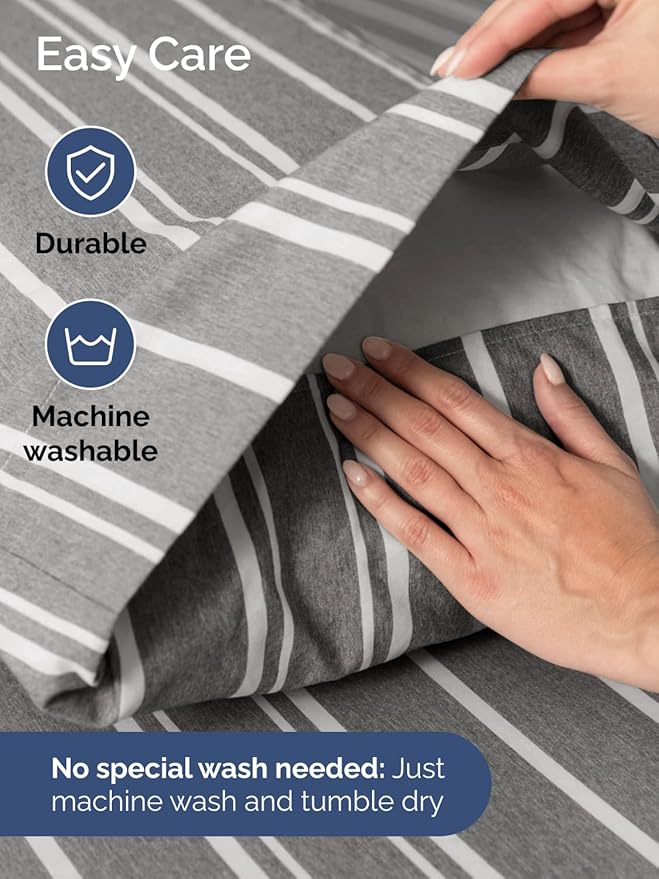 Extra Deep Split King Sheet Set - 7 Piece Breathable & Cooling Sheets - Hotel Luxury Bed Sheets Set - Easy Fit - Soft, Wrinkle Free & Comfy Sheets Set - Grey Striped Sheet Set w/Extra Deep Pockets