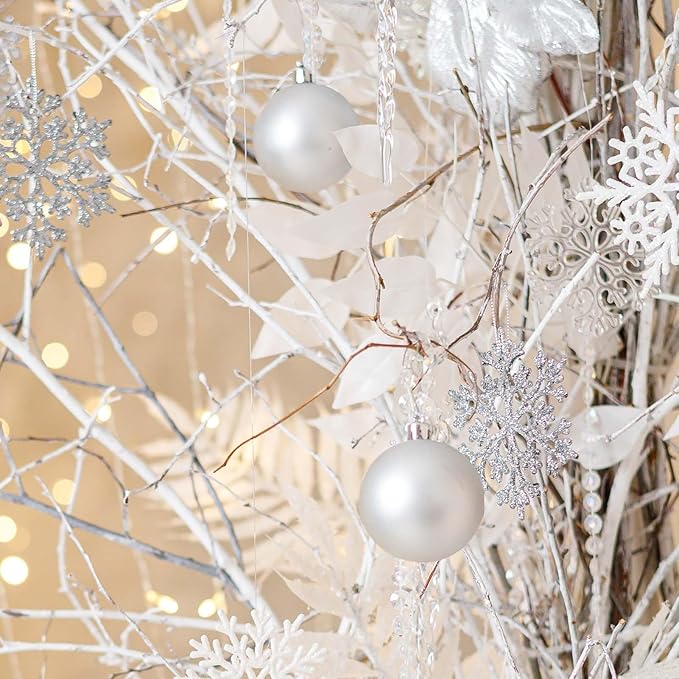 24 Count Small Silver Ornaments for Mini Christmas Tree, Small Shatterproof Christmas Tree Ornaments Balls Party Decorations, 1.6 inch