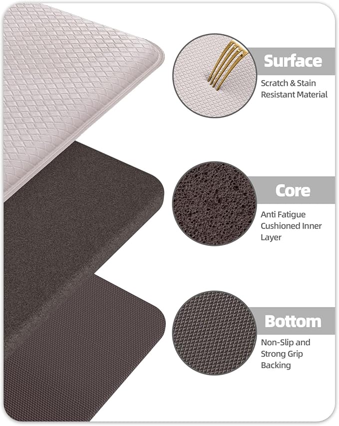 Color&Geometry Anti Fatigue Cushion Padded Kitchen Mat for Floor - 17x29+17x59,Easy Clean, Water & Oil Proof, Anti Slip, Foam Rubber Runner Rug for Front Sink Comfort Standing, Floral White Set of 2