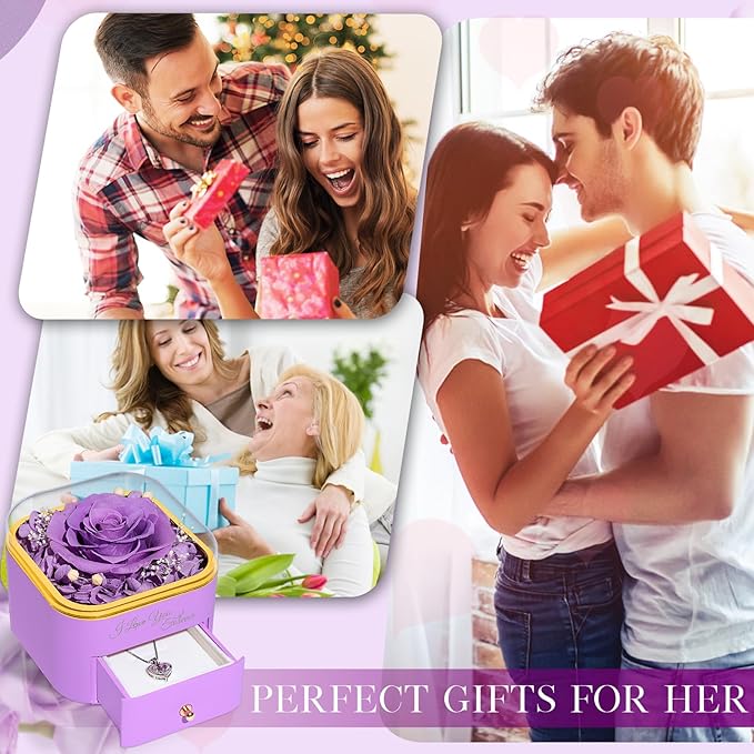 Beferr Birthday Gifts for Women Preserved Real Rose with Necklace Eternal Roses Forever Flowers for Delivery Prime Christmas Day Gifts for Mom Grandma Wife Sister Her from Daughter