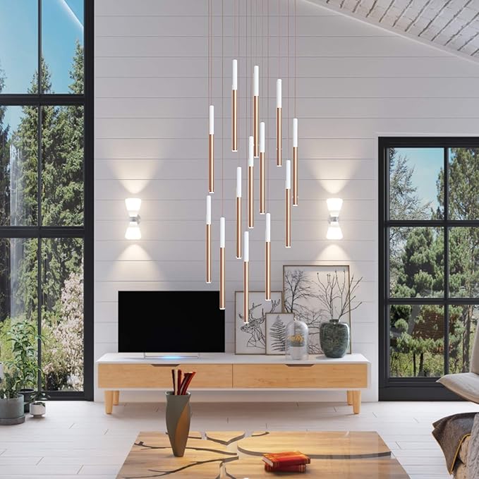 ALTAIR 13 Mini Pendant Lighting White-Copper - LED Hanging Light Fixture for Kitchen Island, Bar, Foyer - Cluster Pendants - Dimmable, Adjustable Wire, Lamp Bulb Included