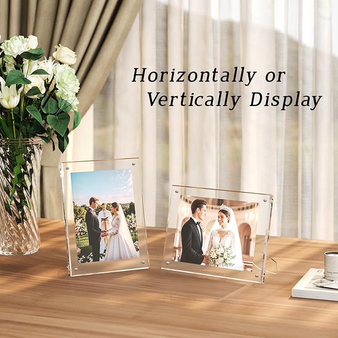 Egofine 6x8 Acrylic Frames 3 Pack, Clear Picture Frames with Stand, Magnetic Acrylic Photo Frames for Tabletop Display Horizontally or Vertically
