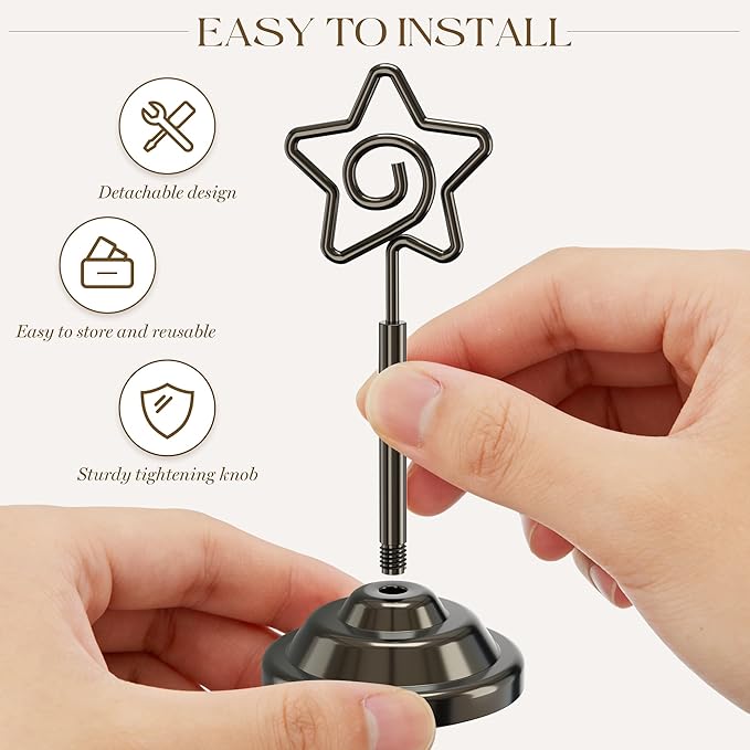 Urban Deco 16 Pieces Table Card Holder Place Card Holders 4 inches Steel Card Holders for Photos, Food Signs, Memo Notes, Weddings, Restaurants, Birthdays (Nickel Black Pentagram)