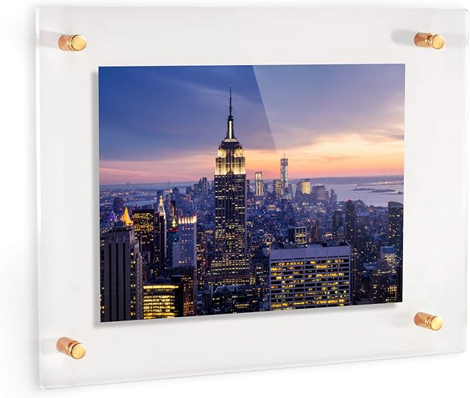 ArtToFrames Floating Acrylic Frame for Pictures Up To 8x10 inches (Full Frame is 12x14) with Gold Standoff Wall Mount Hardware