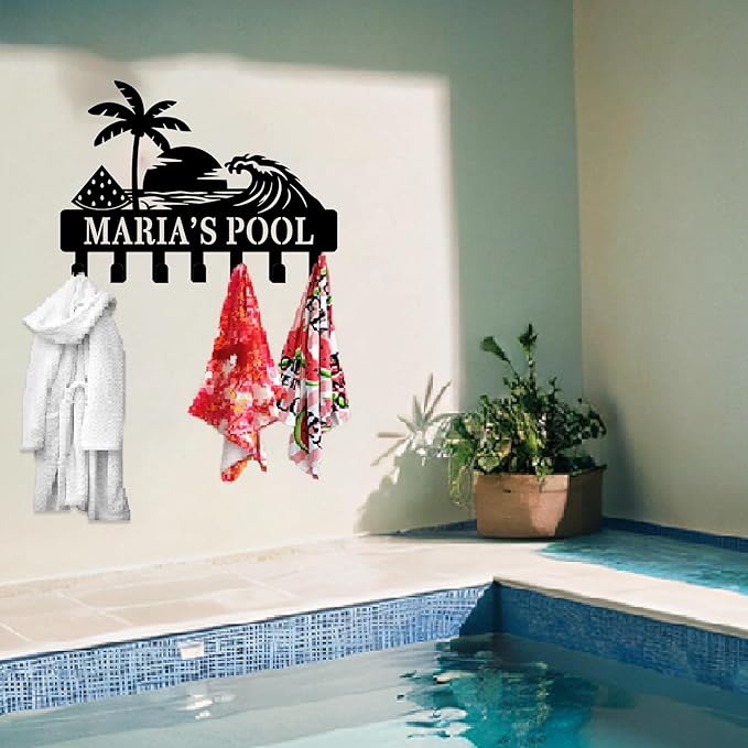Personalized Pool Towel Rack, Personalized Pool Coat Rack, Pool Towel Hooks for Bathroom Wall Mount Towel Rack Towel Holder Beach Towel Rack, Pool Deck Decor, Outdoor Pool Decor