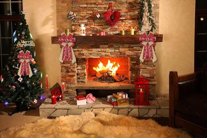 Hying Large Christmas Bows for Wreath, Christmas Wreath Bow Glitter Golden Red Burlap Bows Xmas Tree Topper Bows Ornaments for Front Door New Year Christmas Party Decoration Supplies