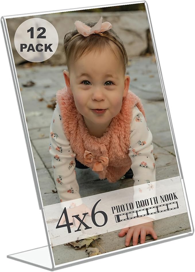 Photo Booth Nook | 4x6 Acrylic Sign Holder (12 Count) | Crystal Clear Acrylic Picture Frames 4x6 | Bulk Picture Frames | Vertical Orientation