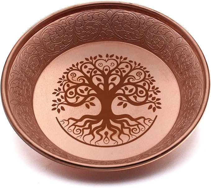 Copper Offering Ritual Bowl - Carving Tree of Life Brass Decorative Plate Great for use Witches,Smudging, Incense Burner Holder,Candle Dish, Ash Catcher,Jewelry Dish,Keys Basket
