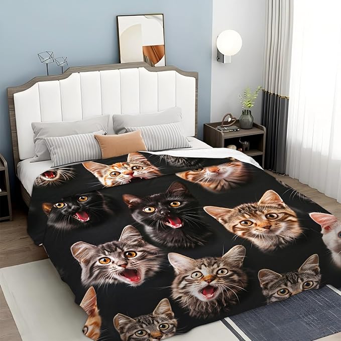 Tijuboni Cats Throw Blanket Cat Gifts for Girls Boys Women Men Kids Adults Soft Flannel Fleece Blanket for Couch Sofa Bed Home Decor 50"x60"