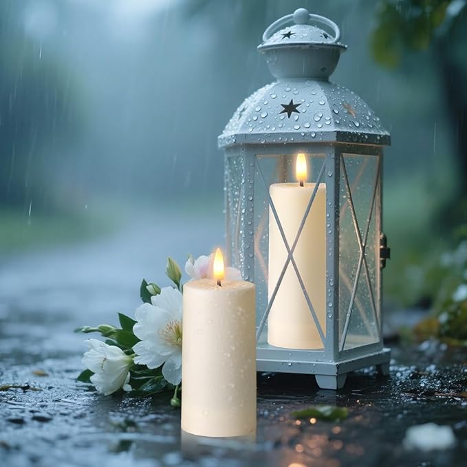 6pcs Flameless Candles with Remote Timers Outdoor Waterproof Battery Operated Candle Fake Electric Led Pillar Candles for Patio Porch Laterns Chrismas Halloween Wedding Fall Decor (D2×H4 5" 6")