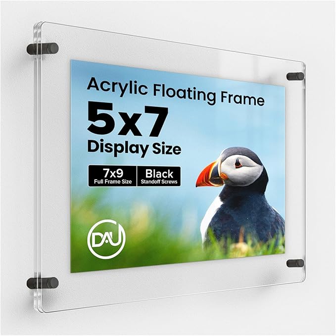 Acrylic Floating Frames Black Standoffs(single) 5" x 7" Clear Acrylic Frames for Wall Mount Floating Picture Frame, Diploma Poster Certificate Hanging Photo Display Degree Prints Artwork Documents
