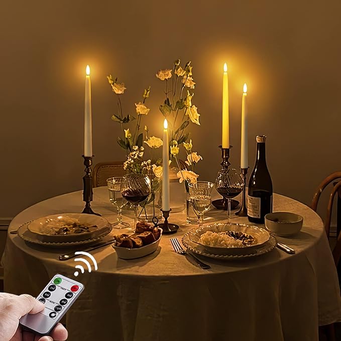 Homemory 11 inches Waxy Flameless Taper Candles with Remote Timer Dimmer, 6 Pcs Battery Operated Taper Candles with Flickering Flame, Ivory LED Candlesticks for Wedding, Christmas Indoor Decoration