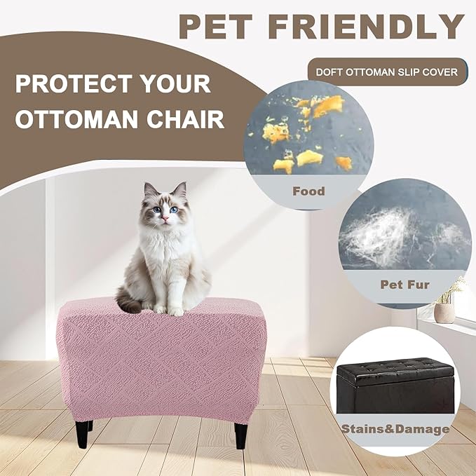 Eco-Ancheng Ottoman Cover Stretch Rectangle Footrest Stool Covers Storage Ottoman Slipcover Ottoman Bench Covers Slip Cover for Foot Stool Footstool Protector with Nonslip Elastic Bottom (06,X-Large)