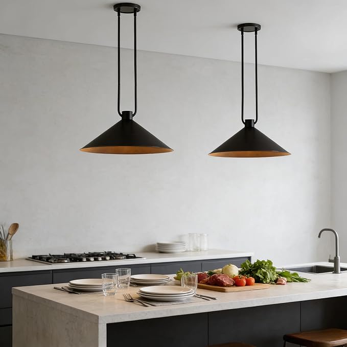Elegant Matte Black Cone Pendant Light, Minimalist Slender Tubing Pendant Light, Contemporary Cone Pendant for Bedroom, Living Room, Dining Room, Entrance
