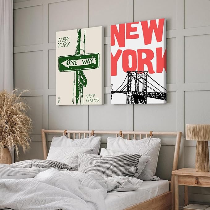 New York City Wall Art Nyc Canvas Wall Decor Vintage New York Pictures Poster Trendy Minimalist Wall Art Retro Prints New York City Painting Modern Artwork for Living Room 12x16x2 Inch Framed