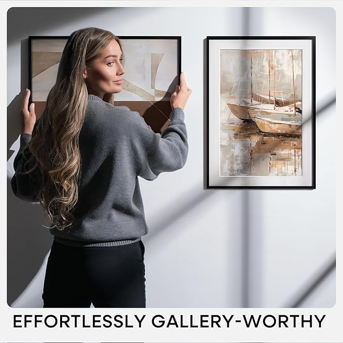 Homeforia 24x36 Picture Frame Black, High End Metal 24 x 36 Large Poster Frames with Mat 20 by 30 inch Photo, 24x36 Thin Frame Matted to 20x30 in Print, 36x24 Frame, Tempered Glass, Wall Kit, Set of 2