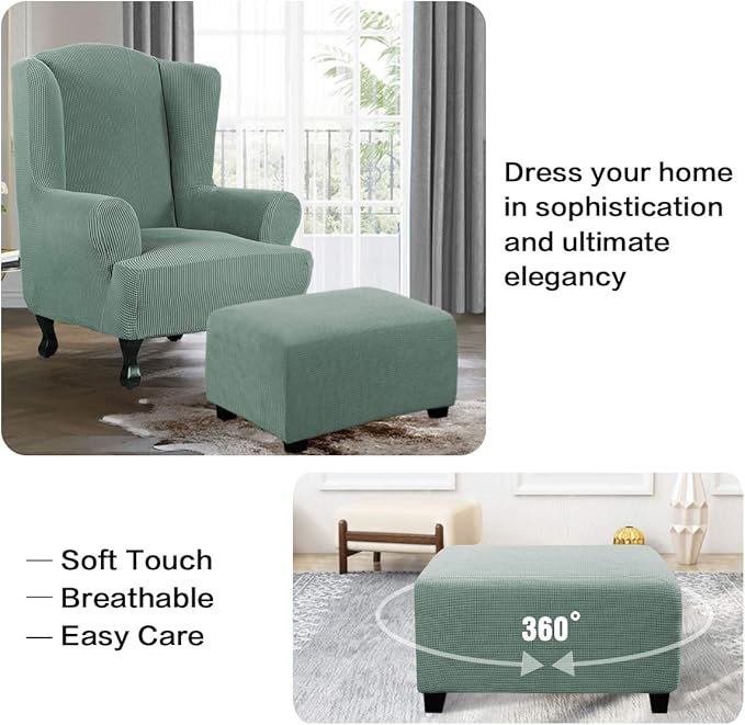 H.VERSAILTEX Ottoman Cover Slipcover Rectangle Fit Length 33"-38" Footrest Sofa Slipcovers Stool Cover Footstool Protector Covers Feature Stretch Thick Soft Jacquard Fabric Removable Washable - Sage