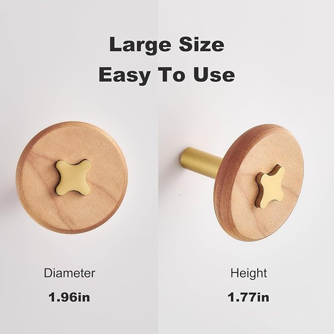 TECI Solid Brass & Maple/Mahogany Wall Hooks 2 Pack - Decorative Heavy Duty Coat Hooks with Vintage Cross Screw Design for Entryway, Bathroom, Luxury Spaces TC008F