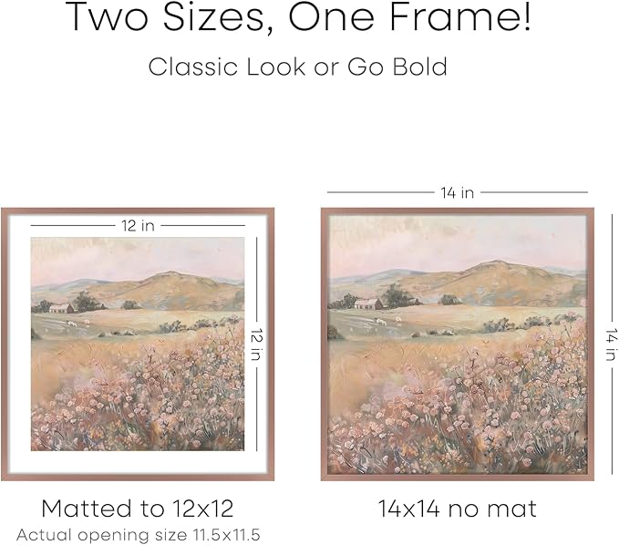 Homeforia 14x14 Picture Frame Mocha, High End Metal 14 x 14 Square Poster Frames with Mat 12 x 12 Photo, 14x14 Mocha Frame Matted to 12x12 Print, 14by14 Thin Frames, Tempered Glass, Wall Kit, Set of 1