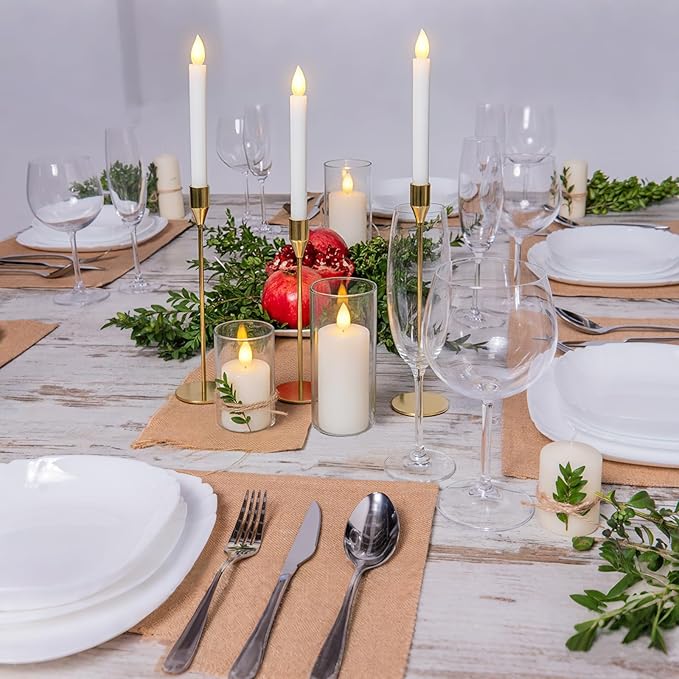 Sieral 12 Sets Gold Taper Candle Holders Glass Cylinder Vase, Candlestick Holders Fits 3/4 Inch Thick Candle, 6, 8, 10 Inch Tall Clear Flower Vase for Table Centerpiece, Dining, Wedding Party Decor