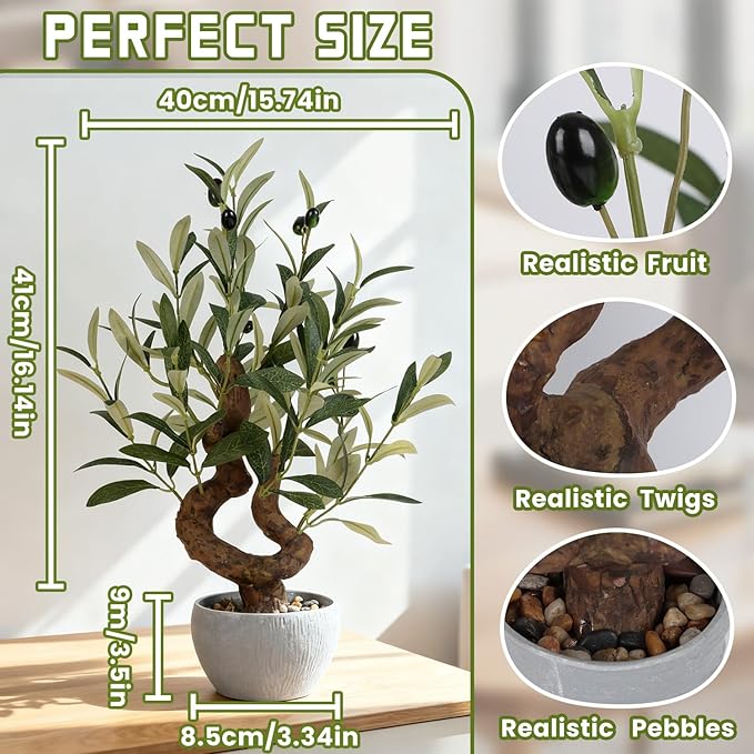TOARTi Artificial Olive Tree Potted Plant with Stone Pot, 10" Tall Japanese Bonsai Tree Faux Plants Desk Plant, Realistic Greenery Decor for for Home Bedroom Bathroom Office Desk