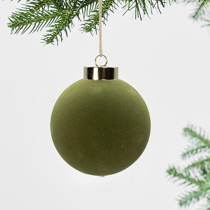 15PCS Green Velvet Flocked Christmas Ornaments, 3.15" Shatterproof Matte Balls for Xmas Tree Decor, Elegant Luxury Holiday Ornaments (Green)