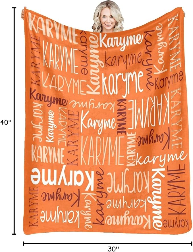 Personalized Blankets with Names Baby Gifts for Girls Boys Custom Soft Fleece and Sherpa Name Blanket for Kids and Adults Birthday for Daughter Son Granddaughter Grandson (Orange)