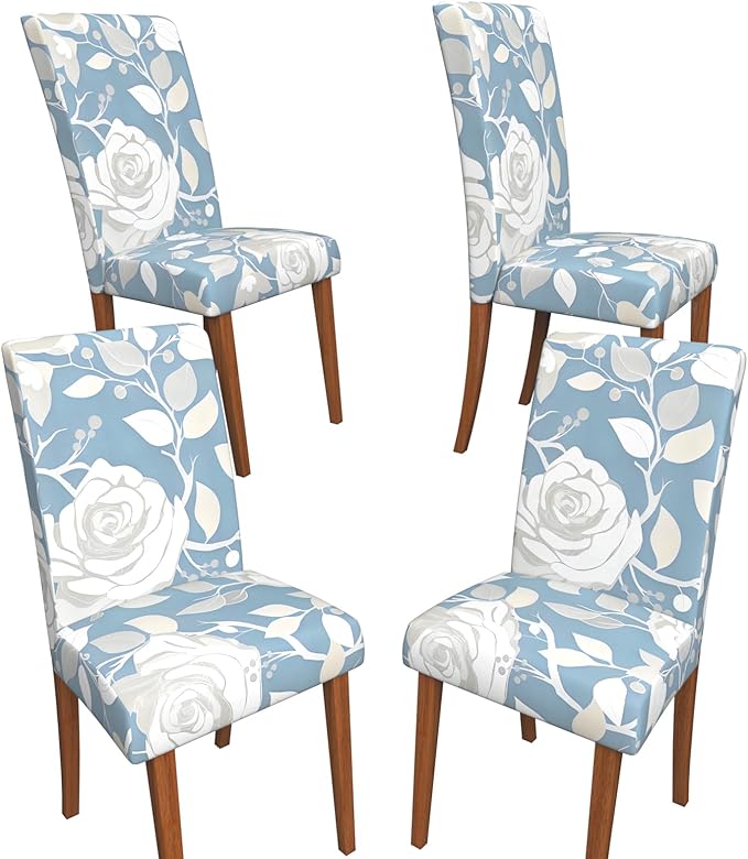 Stretch Dining Chair Covers Set of 4,Floral Print Chair Covers,Soft Removable Washable,Pet Friendly Furniture Protector,Universal Chair Slipcovers for Home, Kitchen,Ceremony Dining Room Seat