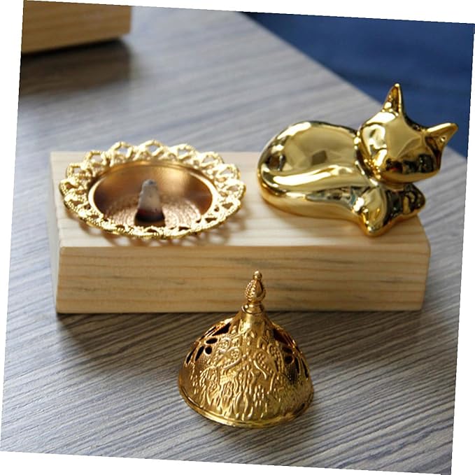 TEHAUX Minimalist Creative Wood and Metal Incense Burner Arabic Style Indoor Incense Holder and Stand for Aromatherapy Yoga Meditation Spa Home and Office Decoration