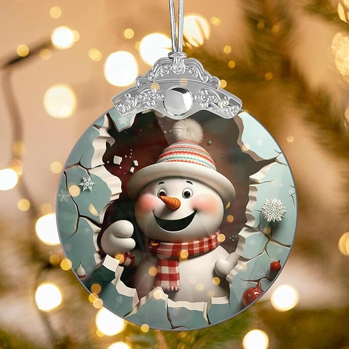 Snowman Christmas Ornament 2025, 2D-Flat Acrylic Snowman Ornaments for Christmas Tree, Holiday Snowmen Ornament, Funny Snowmen Decoration, Merry Christmas Ornament 2025, Winter Ornament Gift Idea