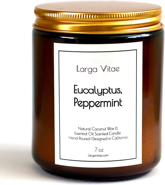 All-Natural Eucalyptus, Peppermint Aromatherapy Essential Oil Candle, Safe for People and Pets, Made with Pure Sustainable Organic Vegan Coconut Wax, Allergy Friendly, Non Toxic, Zero Waste