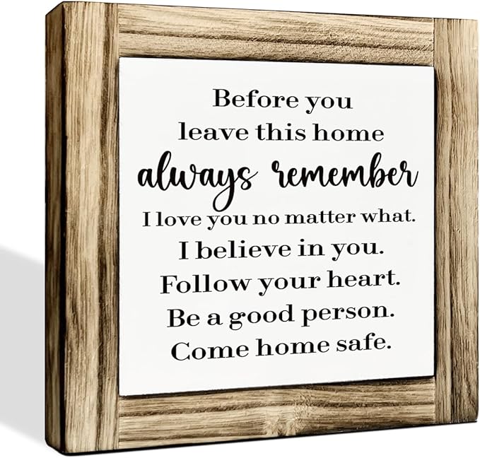 Inspirational Decor Signs, Desk Decor Art, Decorative Wooden Box Sign, Warm Home Decors, Graduation Gift for Family Members, Before You Leave This Home Sign, 5.9×5.9 inches