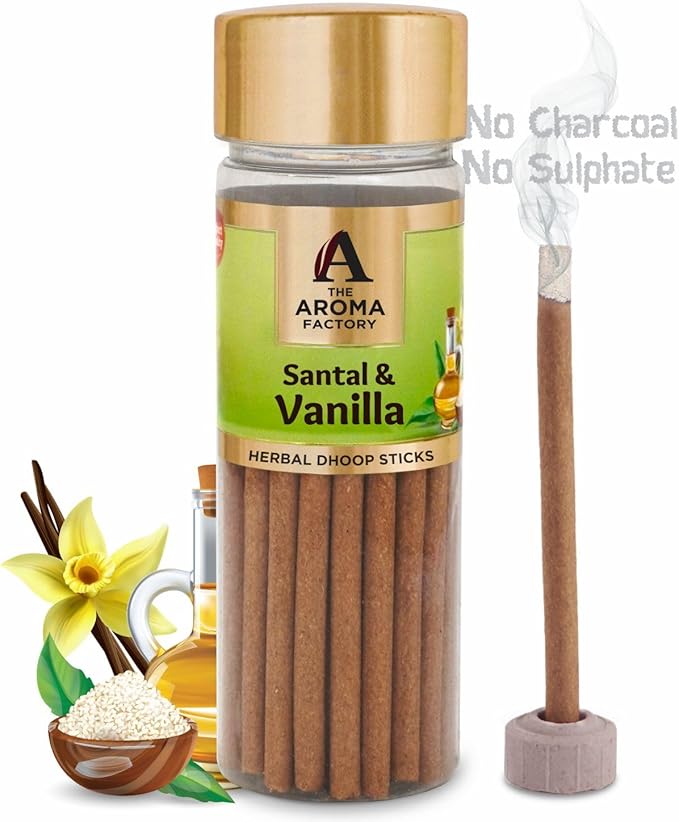 The Aroma Factory Dhoop batti .No Bamboo Herbal Dhoop Sticks with Incense Holder, 5 Bottle x 75g,with Jute Bag (Wellness)