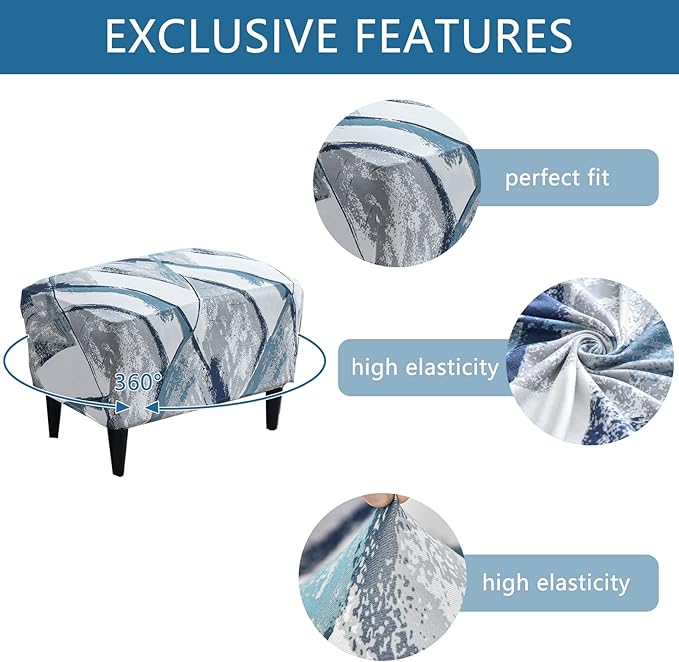 Eco-Ancheng Stretch Ottoman Cover Rectangular Storage Ottoman Slipcover Footrest Stool Covers Ottoman Slipcovers for Foot Stool with Nonslip Elastic Bottom (23,X-Large)