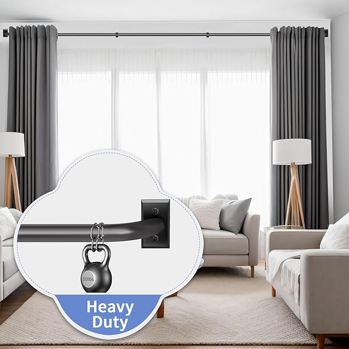 Blackout Curtain Rod, Adjustable Extra Long Drapery Rod for Windows 66 to 184 Inches(5.5-15.3Ft), Wrap Around Heavy Duty Curtain Rods, French Return Room Darkening Curtain Rod, Matte Black