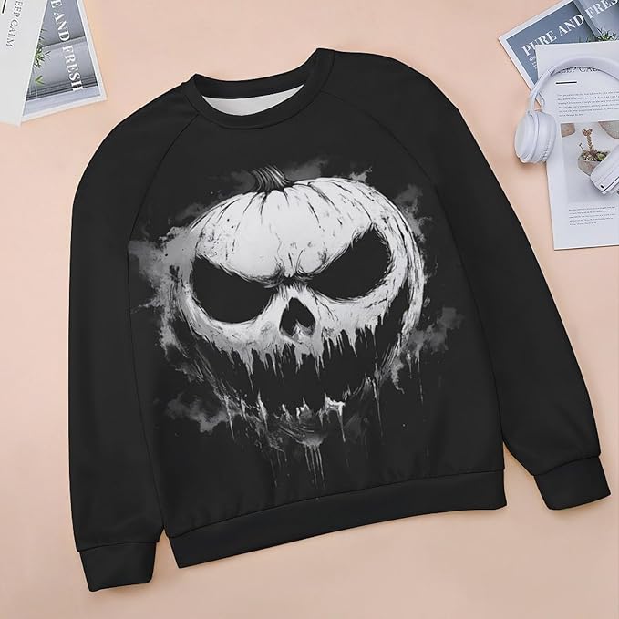 Halloween Sweatshirts for Women Funny and Spooky Print Crewneck Oversized Pullover Outdoor Lounge Fashion Sweater