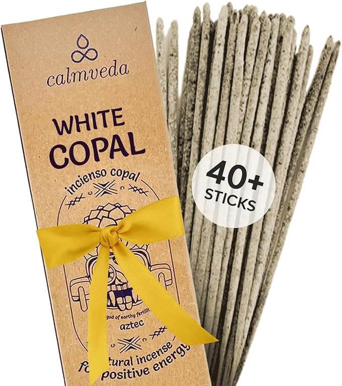 White Copal Incense Sticks - 40+ Sticks Thick, Natural Resin Insense & Clean Charcoal Free Made from Upcycled Flowers | Sweet Smelling Spiritual Inscents for Purification (Incienso De Copal)