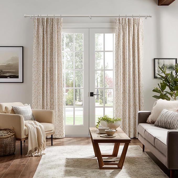 Modern White Curtain Rods for Windows 48 to 84 Inches Adjustable Length Heavy Duty 1" Diameter Window Curtain Rod with Decorative Finials for Outdoor Farmhouse Bedroom Kitchen Living Room