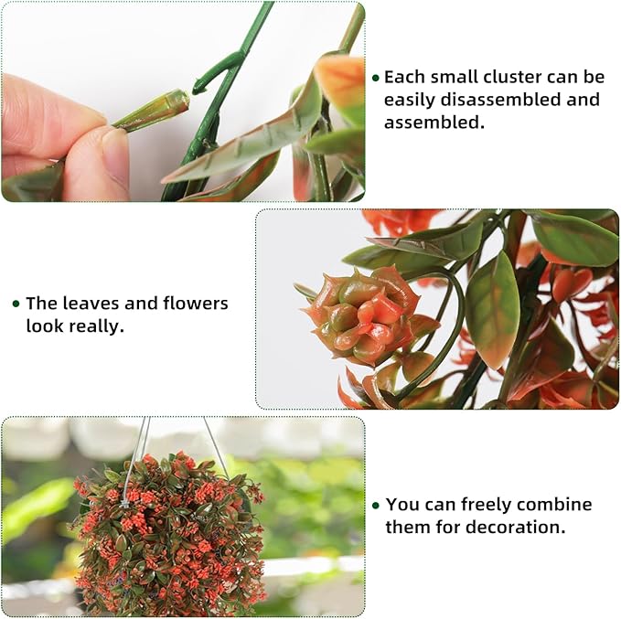 RECUTMS 2Pcs Fake Fall Plastic Outdoor Flowers Artificial Fall Hanging Plants Faux Greenery Vine Plant for Indoor Room Front Door Garden Porch Patio Wedding Party Decorations (Autumn Red)