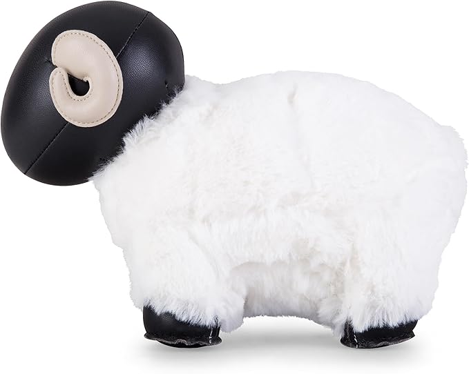 Bookend Sheep Bomy II, Leather Bookends for Shelves, Handmade Animal Lamb Home Decor, Zuny Series, Black + Wheat