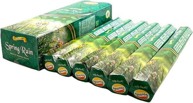 Govinda Incense - 120 Incense Sticks, Premium Incense, Masala Coated (Spring Rain)