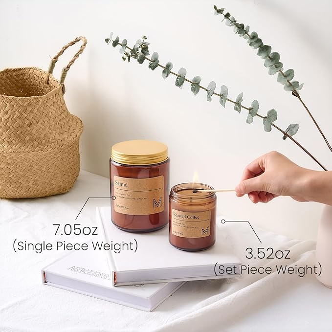 M&SENSE Roasted Coffee Scented Christmas Candle Gift, Aromatherapy Candle Set for Women, Soy Wax Candles Home Scented, Long Lasting Amber Jar Candles Gift for Christmas, Thanksgiving, Holiday