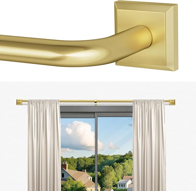 Gold Curtain Rods for Windows 48-90Inch(4-7.5ft) Heavy Duty Wrap Around Blackout Curtain Rods,Adjustable Room Darkening Drapery Rod for Bedroom, Living Room, Sliding Door & Outdoor Patio