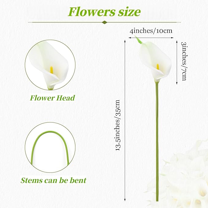 Artificial flowers-6PCS Realistic Calla Lily Artificial Flowers - 13.5" Latex Real Touch Faux Lilies for Wedding Bouquets, UV Resistant Outdoor Decor & Home Centerpieces (White)